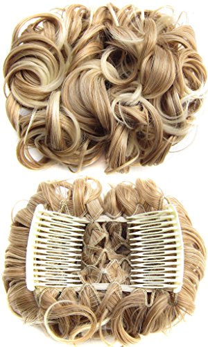 Beauty Wig World Synthetic Wavy Curly or Messy Dish Hair Bun Extension Hairpiece Scrunchie Chignon Tray Ponytail #27T613 Strawberry blonde/Lightest blonde