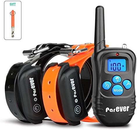 ParEver 330 Yards Safe E-Collar No Bark Remote Dog Shock Collar with Beep/Vibration/Shock Rechargeable Waterproof Dog Training Collar for 2 Dogs Electric Collar with Bonus Dog Ultrasonic Whistle