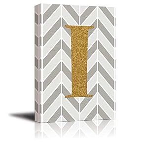 The Letter I in Gold Leaf Effect on Geometric Background - Modern Hip Young Art Art - Canvas Art Home Art - 12x18 inches