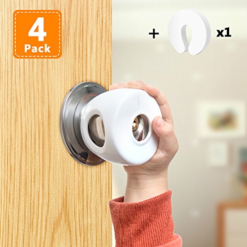 Benewell Door Knob Covers 4 Pack with 1 Pack Childproof Finger Pinch Guard - Door Knob Covers for Child, Kids, Toddler, Baby Safety