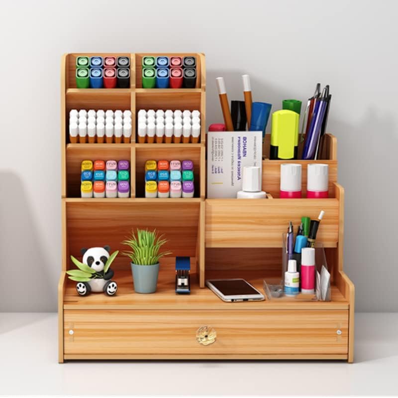 smallrun Wooden Desk Organizer Multifunctional Stationary Storage Desk with Hook Mount for Office/Home/School (B17)