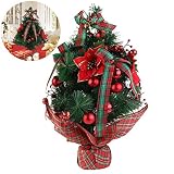 NICEXMAS Mini Tabletop Desktop Christmas Tree with Bows and Baubles Ornaments Decorations, 17.7 inch Tall