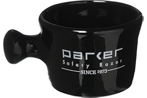 PARKER SAFETY RAZOR Parker Deluxe Stoneware Apothecary Shaving Mug – for use with up to 3” Shave Soaps and Lathering Shave Creams – Handmade in the USA (Black)