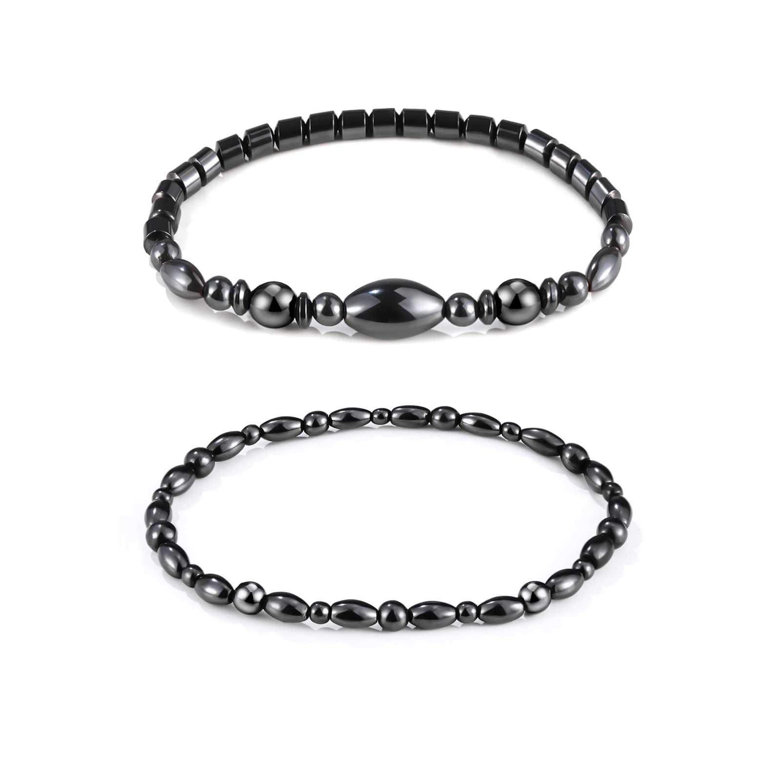 Emibele Magnet Therapy Anklet for Men/Women - 2pcs Black Obsidian Beaded Magnetic Bracelets, Hematite Stones Foot Jewelry