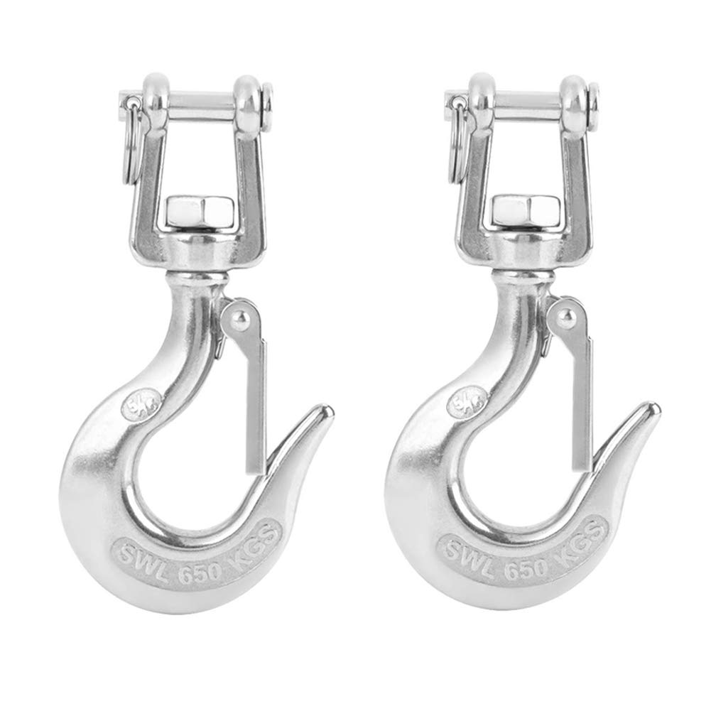 Hilitand 2 Pcs Safety Hook Swivel Lifting Hook 650 Kg S304 Stainless Steel Swivel Lifting Hook Lifting Hook with Latch Rigging Accessory