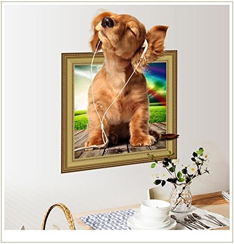 Lichi 3D Dog Pet Wall Sticker Enjoying Music for Home Nursery Decal - Image 3
