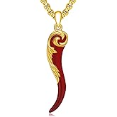 PCTJYFU Italian Cornicello Horn Necklace 925 Sterling Silver Authentic Italian Horn Pendant for Men Women Gold Plated Lucky Charm Protection Amulet Red Jewelry Gift
