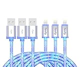 Tenfly Premium Aluminum Head 3ft 8 Pin LED Glow in Dark Lightning to USB Charging Cord Sync USB Data Cable for Apple iPhone / iPad ( iOS*3 Pack )