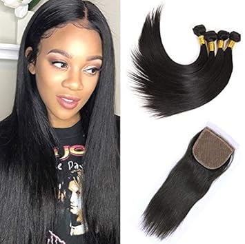 Amazon Com Newness Straight Hair Bundles With Closure 7a Indian