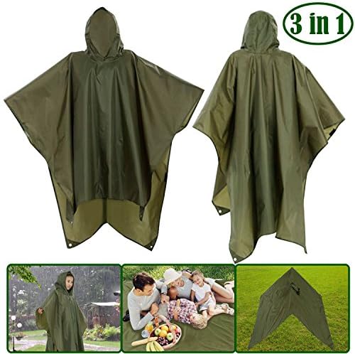 Modchan Multi-used Emergency Waterproof Rain Coat Poncho for Hiking,Camping (Green)