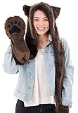 Winter Cute Plush Furry Animal Hoodie Hat, Scarf, and Paw Mittens