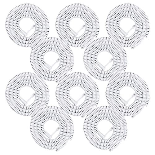Power Gear Coiled Telephone Cord, 10 Pack, 2 Feet Coiled, 12 Feet Uncoiled, Phone Cord Works with All Corded Landline Phones, for Use in Home or Office, White, 52241