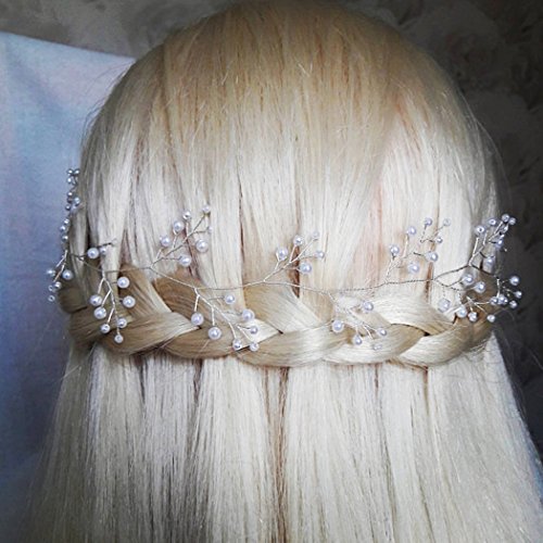 Yean Wedding Silver Headband Bridal Halo Wreath Bohemian Hairpieces (40cm, 15.7inches)