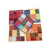 Mogul 5 Ethnic Orange Cushion Cover Patchwork Sequin Cotton Square Pillow Cases
