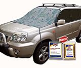 SnowOFF Camo Print LARGE Windshield Snow Cover FITS ANY CAR, SUV Truck Van - Automotive Hood Cover WINDPROOF Straps, Wings Magnets Suction Cups - BONUS Demist Cloth + Blanket - Winter Ice Frost Guard