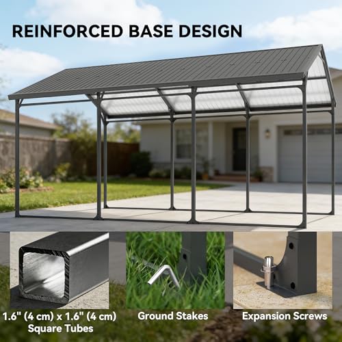 Outsunny 10 x 15FT Metal Carport, Heavy-Duty Carport Canopy with Reinforced Galvanized Steel Frame & Roof, All-Weather Protection Outdoor Garage for Truck Boat Tractor RV
