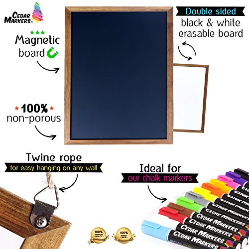 Cedar Markers 24"x18" Chalkboard with Wood Frame. 100% Non-Porous Erasable Blackboards and Whiteboard for Liquid Chalk Markers. Magnet Board Chalk Board (24x18)