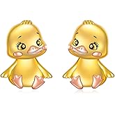 Duck Stud Earrings for Women 925 Sterling Silver Christmas Cute Yellow Duck Earrings Animal Jewelry Gifts for Birthday Mothers Day