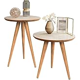 Kit Mesa Apoio e Lateral de Sofá Retrô Classic com 3 Pernas Decoração - Off White/Freijo