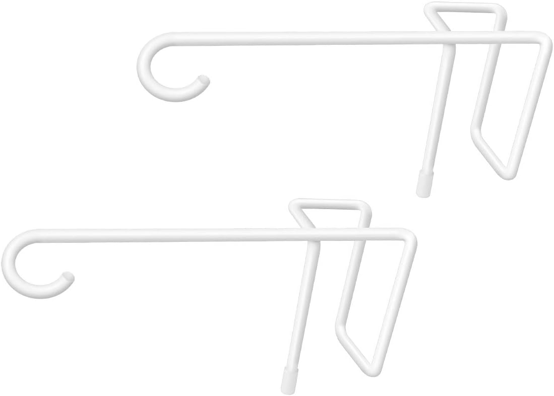 Outdoor Hanging Brackets - JOYSEUS 2 Pack Vinyl Fence Hooks, 5 x 10 Inches Durable White Powder Coated Steel Fence Hanger for Light, Hanging Plants, Bird feeders, Lights, Pool Equipment…