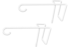 JOYSEUS 2 Pack Vinyl Fence Hooks, 5 x 10 Inches Durable White Powder Coated Steel Fence Hanger for Light, Hanging Plants, Bird feeders, Lights, Pool Equipment…