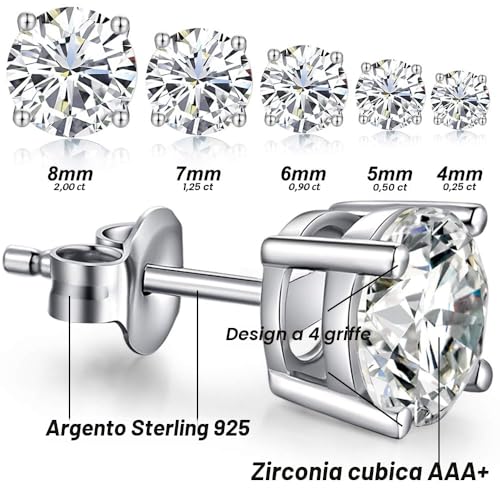 Miaofu 18k White Gold Plated 925 Sterling Silver Cubic Zirconia Diamond Brilliant Earrings for Women Men 4-8mm Cubic Zirconia Swarovski Size 3mm-8mm