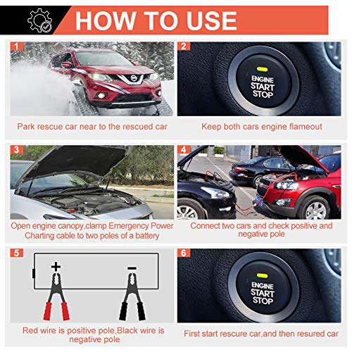 BUNKER INDUST 1-Gauge 25 Ft Battery Jumper Cables Heavy Duty 800A Emergency Booster Cables Kit with Carry Bag for Cars Trucks Suvs Booster Jump Start - Allow you to Boost Battery from behind a Vehicle