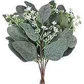 10PCS Bulk Artificial Eucalyptus Stems - Lifelike Greenery for Centerpieces, Wedding Bouquets and Vase Arrangements | Faux Silver Dollar and Oval Leaves with Seeds (Eucalyptus leaves with fruits)