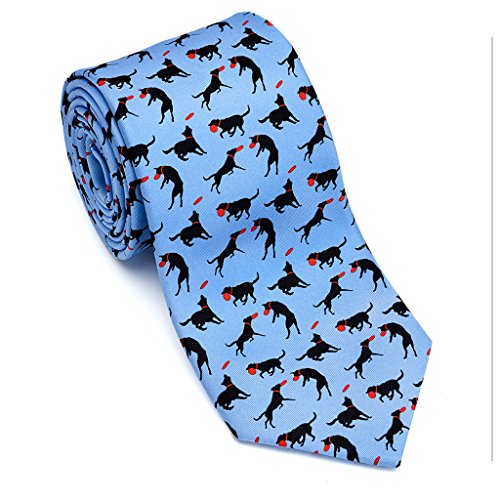 Josh Bach Mens Frisbee and Dog Silk Necktie in Blue, Made in USA