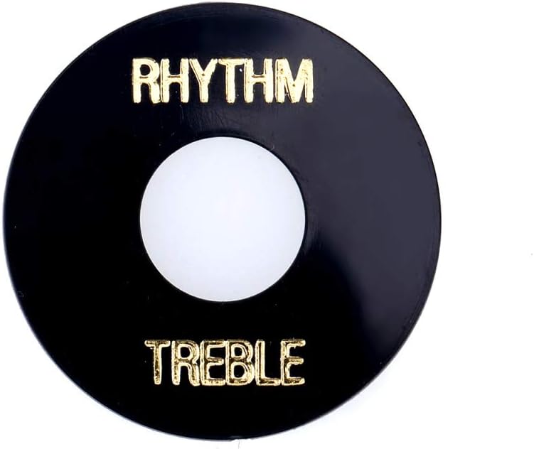 Musiclily Pro Self Adhesive Guitar Toggle Switch Plate LP Washer Rhythm Treble Ring, Black with Gold Words (Set of 2) - Image 5