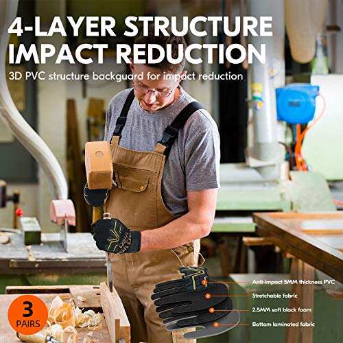 Vgo... 3 Paare Arbeitshandschuhe, Mechanikhandschuhe, Ziegenlederpalmen, Spandexrück, Fahrer- und Arbeitshandschuhe mit… – Bild 4