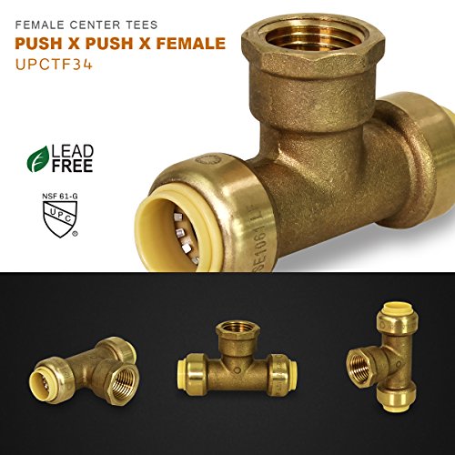 Pushlock UPCTF34 Tee x Female Pipe Fittings Push to Connect Pex Copper, CPVC, 3/4 Inch, Brass, 3/4" - Thumbnail 5