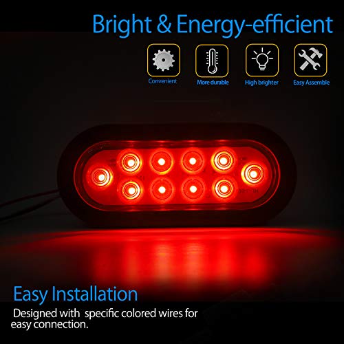 Donepart 6" Inch Oval Trailer Lights Flatbed Tail Lights LED Stop Turn Tail Backup Reverse Brake Tail Lights for Truck RV Trailer Boat Camper (4 Red + 2 White) - Thumbnail 4