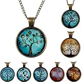 Doinshop New Useful Cute Nice Life Tree Pendant Necklace Art Tree Glass Cabochon Bronze Necklace