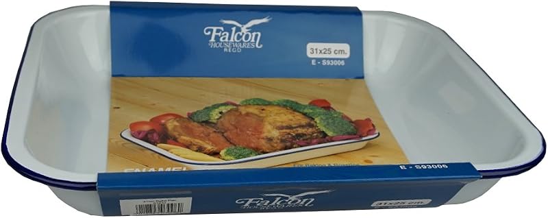 Genware 61031 Enamel Bake Pan 29cm x 19cm White Blue
