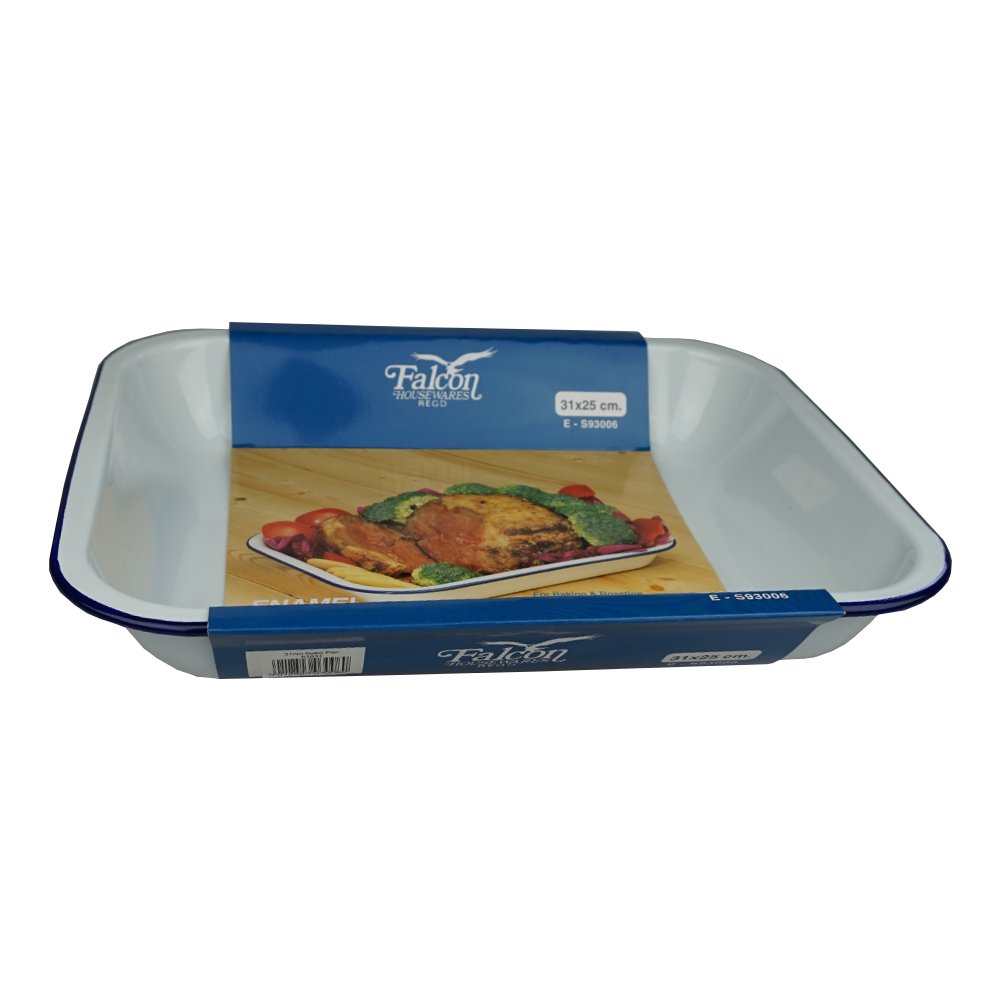 61031 Enamel Bake Pan, 29cm x 19cm x 5cm, White & Blue