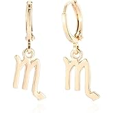 TGOLM 14k Gold Plated Zodiac Sign Drop Hoop Earrings for Women Birthday Gift