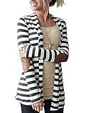 Myobe Women's Black White Elbow Patch Shawl Collar Summer Striped Open Front Cardigan Sweaters Coat Outwear …