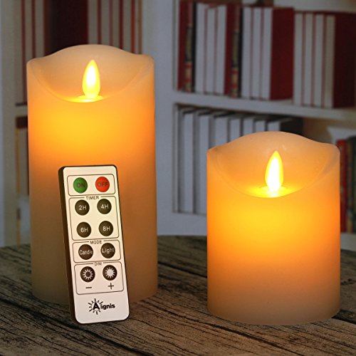 Aignis Flameless Candles, Battery Candles Realistic Moving Flame Set of 5 (D3.25 xH44466) Flickering Candles with 10 Key Remote Timer (Ivory) - Thumbnail 5