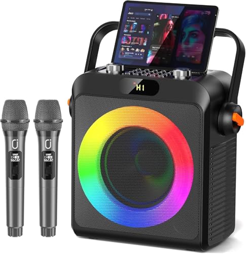 JYX Karaoke Anlage mit 2 Mikrofonen Ohne Verzögerung, Einstellbare Bässe & Echo für klaren Sound, 120W Leistung, Bluetooth 5.3, USB/AUX/TF, Ideal Für Familienfe