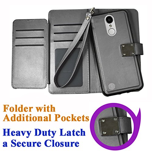 for 5.7" LG Stylo 3 K10 PRO Stylus 3 + PLUS Case Phone Case Tortilla Wallet Wrap Detachable Bumper Mag Mount Ready Extra Pocket Purse Cover (Black)