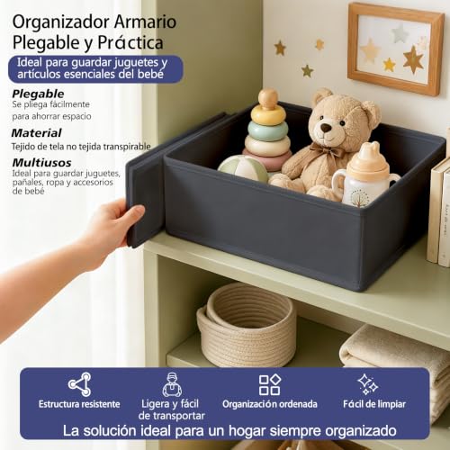 Niviy Organizador Armario 8 Piezas Caja Organizadora Ropa Gris Oscuro | Tela no Tejida Organizadores Plegables para Cajones y Estanterías para Ropa, Calcetines, Ropa Interior