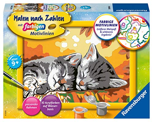 Ravensburger CreArt 28696 - Kätzchen im Herbst - Malen nach Zahlen Katze für Kinder ab 9 Jahre