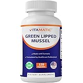Vitamatic Green Lipped Mussel 2500 mg Equivalent with Turmeric 120 Veg Capsules | Formulated by Healthcare Professionals | Non-GMO & Gluten Free