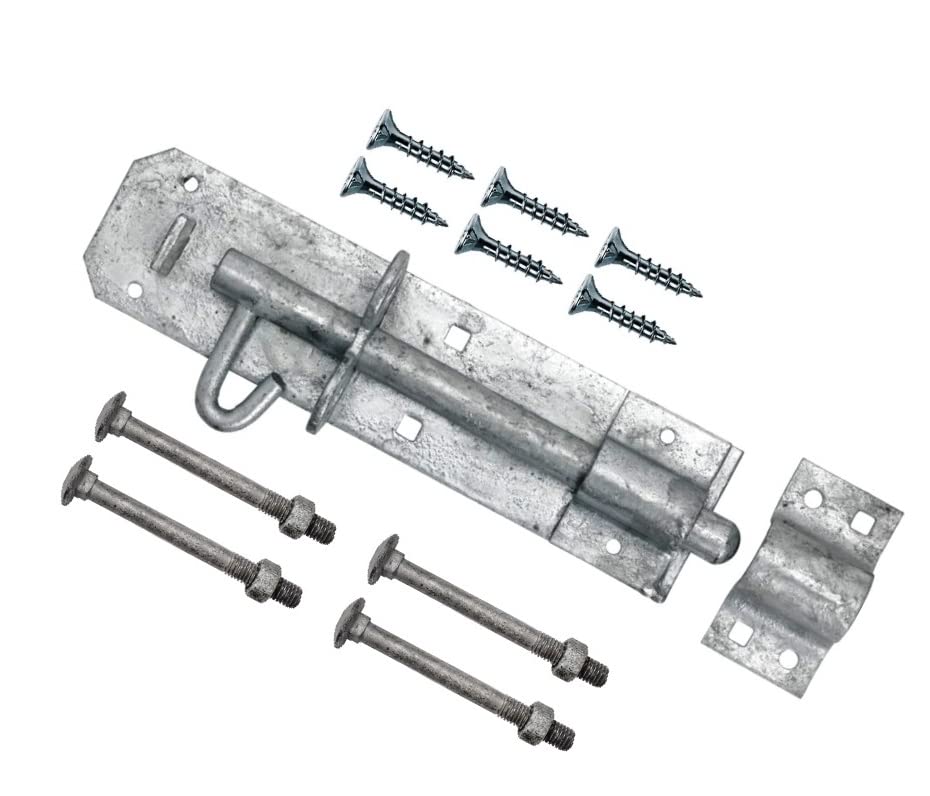 TERF® Heavy Duty Brenton Bolt Galvanised 200mm (8 inch) Strong Pad Bolt with Fixing Screw for Garden Sheds Garage Gate Lock Commercial Doors and Out House Doors - 200mm