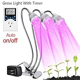 Grow light, Eleclist Led Three Head Plant Grow Lamp Timing Function 21W Grow Lamp with Outlet Timer and Adjustable 360 Degree for Indoor Plants Grow Lights Seed Starting Succulents Greenhouse (Silver)