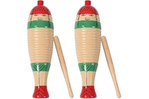 PLZOSLLY 2 Pack Fish Style Guiro Instrument, Latin Percussion Musical Instruments Wood Guiro Colorful Hand Percussion Instrument with Rhythm Sticks