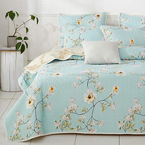 joyreap - juego de edredón floral reversible de 3 piezas azul, edredón suave de microfibra, elegante colcha con diseño de flores, funda de cama ligera para todas las estaciones, 1 edredón y 2 fundas de almohada 