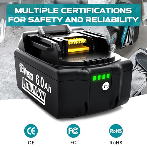 Leyootoolelec Battery 6Ah Replacement for Makita 18v: 2Packs Lithium-ion Batteries Compatible with 18 Volt BL1860B BL1850B BL1840B BL1830B BL1815B BL1860 BL1850 LXT