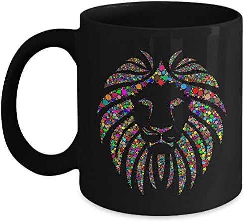 Rainbow Mosaic Lion Face Coffee Mug - 11 oz black coffee cup